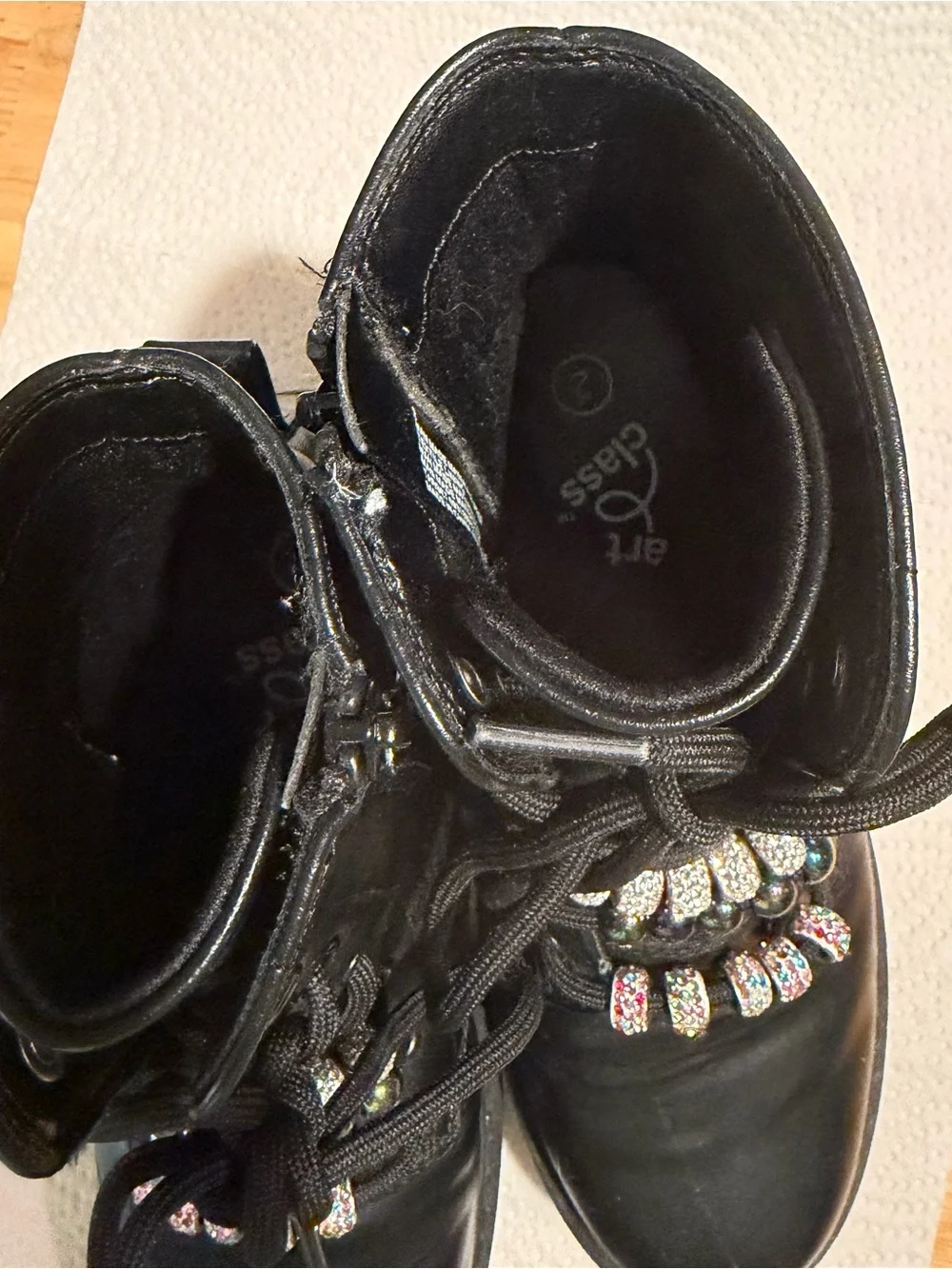 art class Black Kids Lace-Up Combat Boots with Beaded Lace Charms